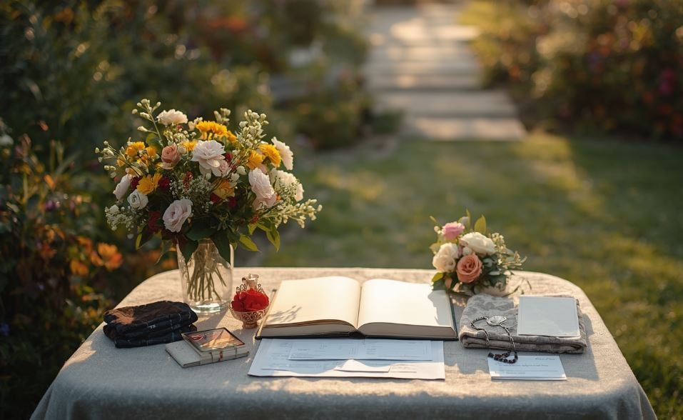 Comforting memorial garden for cremation services LaPlace, LA with notes and floral accents