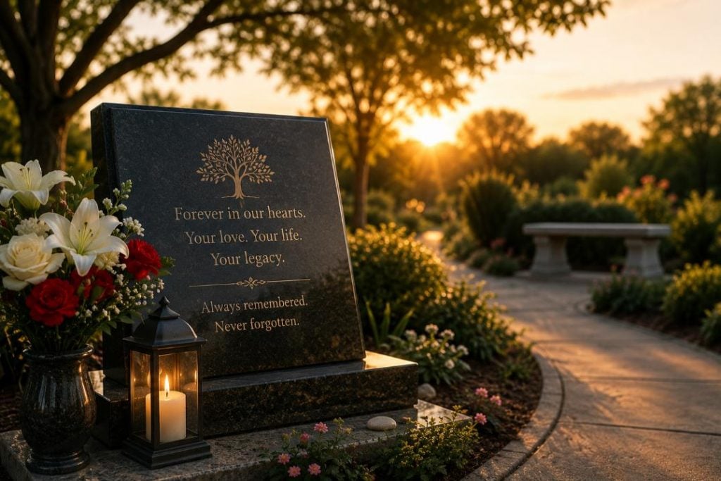 Permanent stone memorial and lantern preserve family legacy, cremation services LaPlace, LA