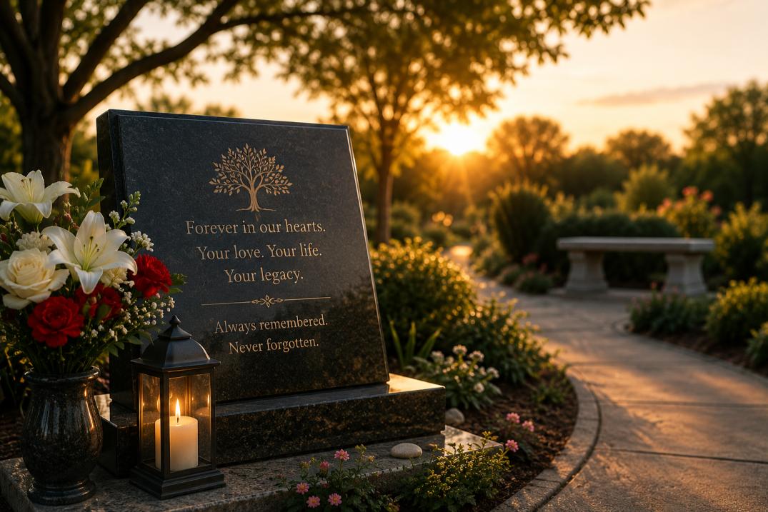 Permanent stone memorial and lantern preserve family legacy, cremation services LaPlace, LA