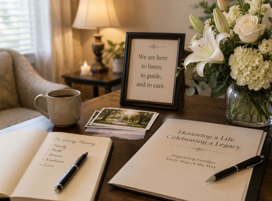 Memory notes, and a care guide create a supportive funeral setting in Reserve, LA